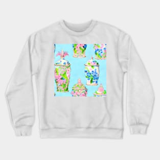 Watercolor chinoiserie jars on sky blue Crewneck Sweatshirt